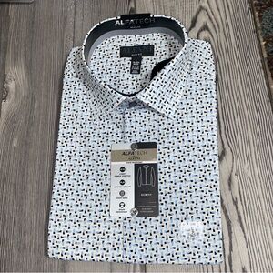Alfani Men's Light Blue, White, Black‎ Patterned Shirt Size Large Slim Fit